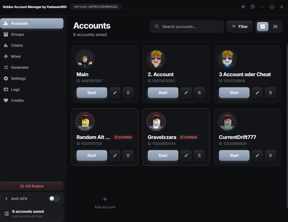 Roblox Account Manager Interface